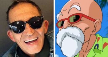 O dublador Gileno Santoro ao lado de Mestre Kame, personagem de 'Dragon Ball Z' dublado por ele Foto: Instagram/@gilenosantoro|Reprodução de 'Dragon Ball Z'/Toei Animation / Estadão