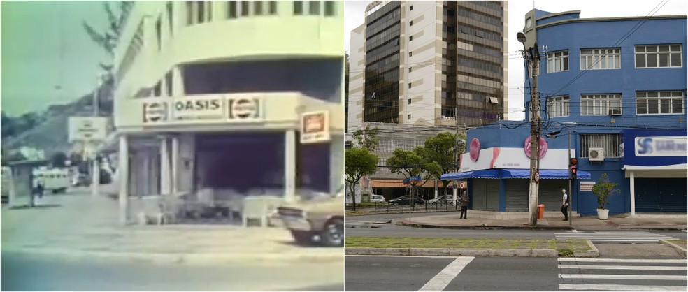 Esquina entre a Rua Ferreira Coelho e César Helal, em Vitória, local onde Araceli foi vista pela última vez. Imagens de 1977 e 2015 — Foto: Montagem/G1