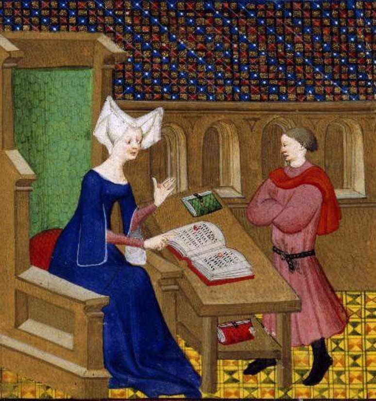 Christine de Pizan, em ilustração provavelmente feita em 1413 Foto: Wikicommons/ Domínio Público / BBC News Brasil